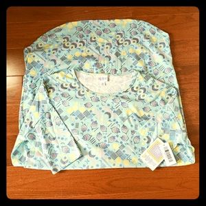 Lularoe Irma Tunic Top Shirt Blue Geo Funky Deco